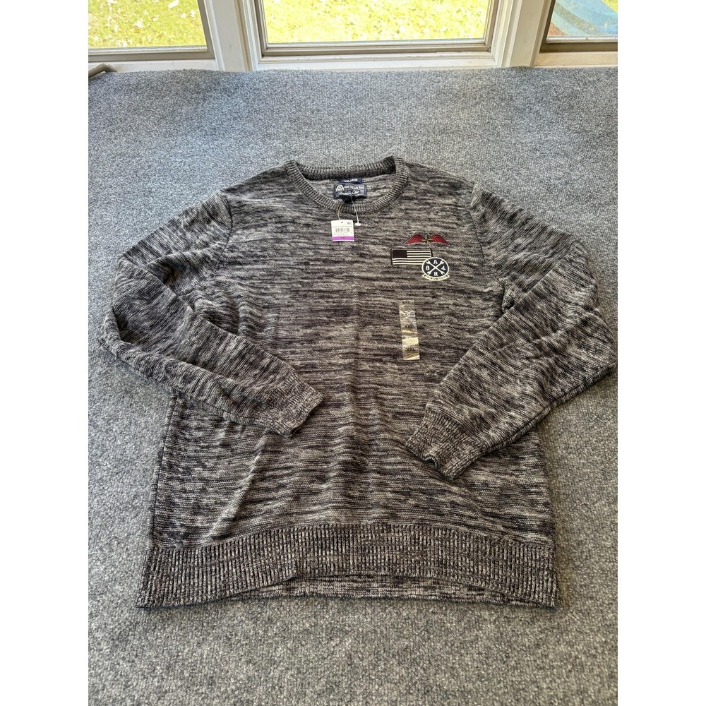 American Rag Sweater Mens 2XL Gray Black Crewneck Cotton Patches Pullover NWT